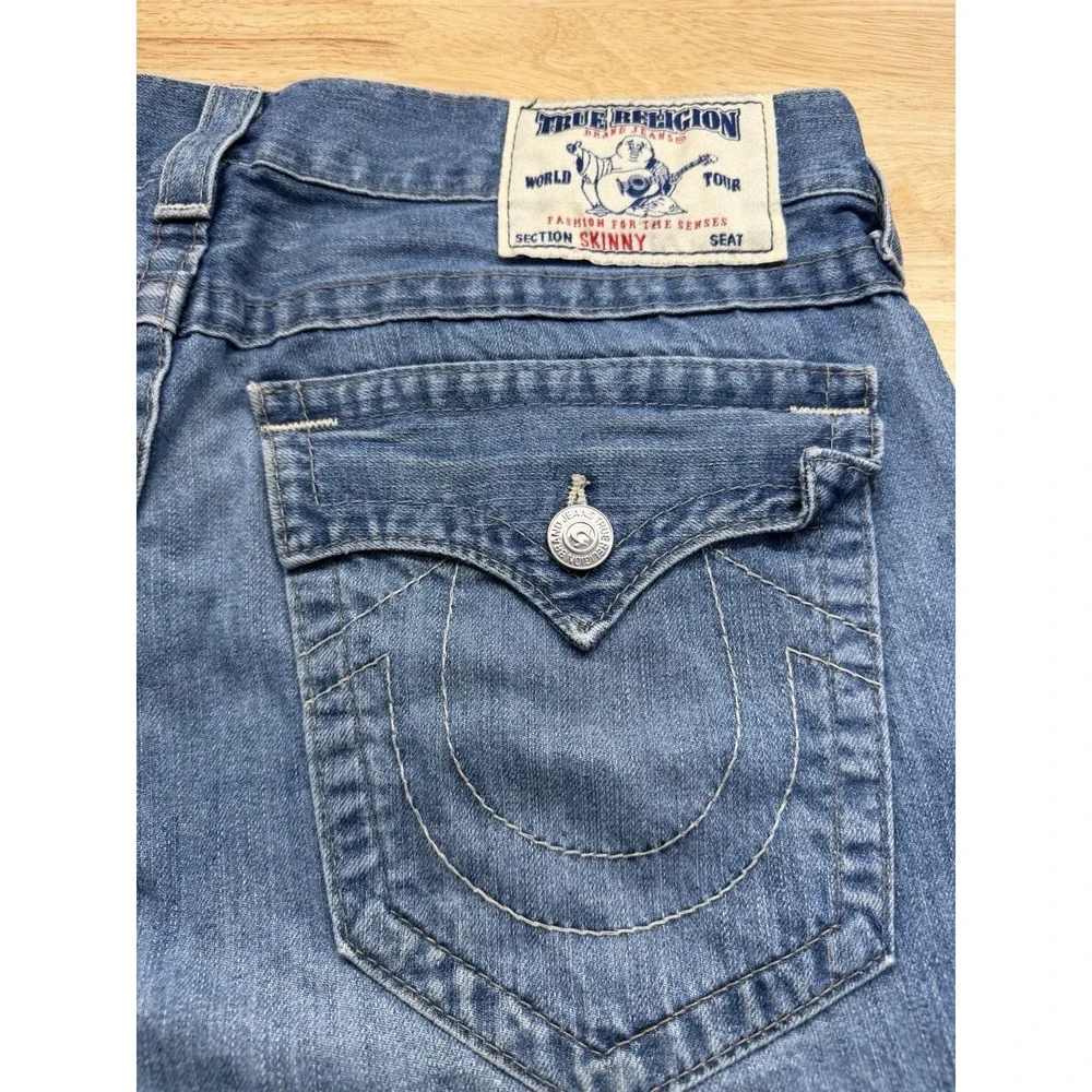 True Religion Billie‎ Mid-Rise Men's Skinny Straight Jeans Size 34x32 Blue Denim